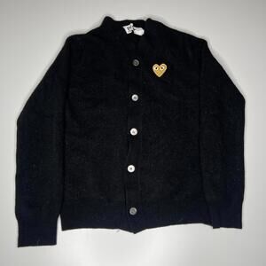 Comme des Garçons Play Black Wool Cardigan Gold Heart Japan Women’s M (Shrunk)